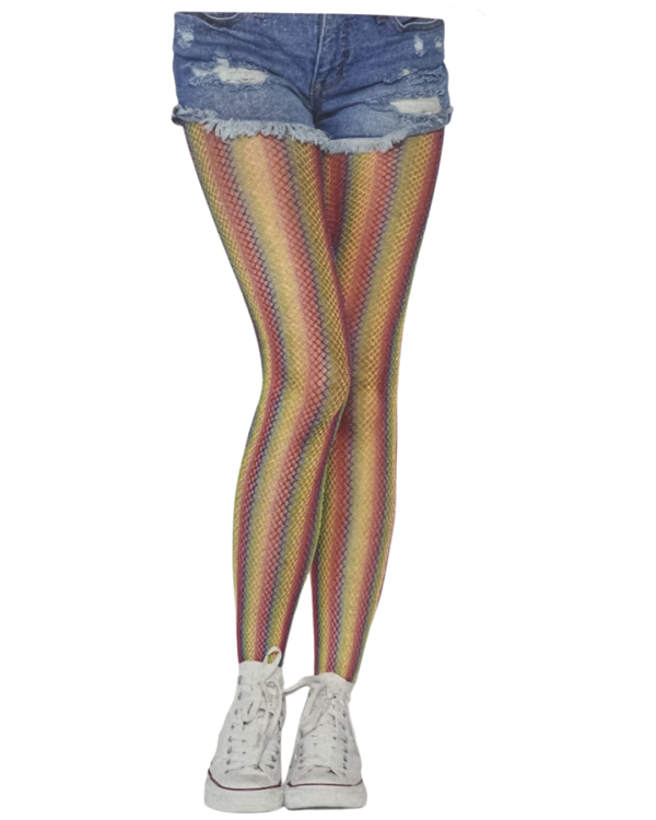 Rainbow Striped Fishnet Tights